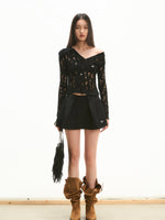 Asymmetrical Shoulder Knit Cardigan