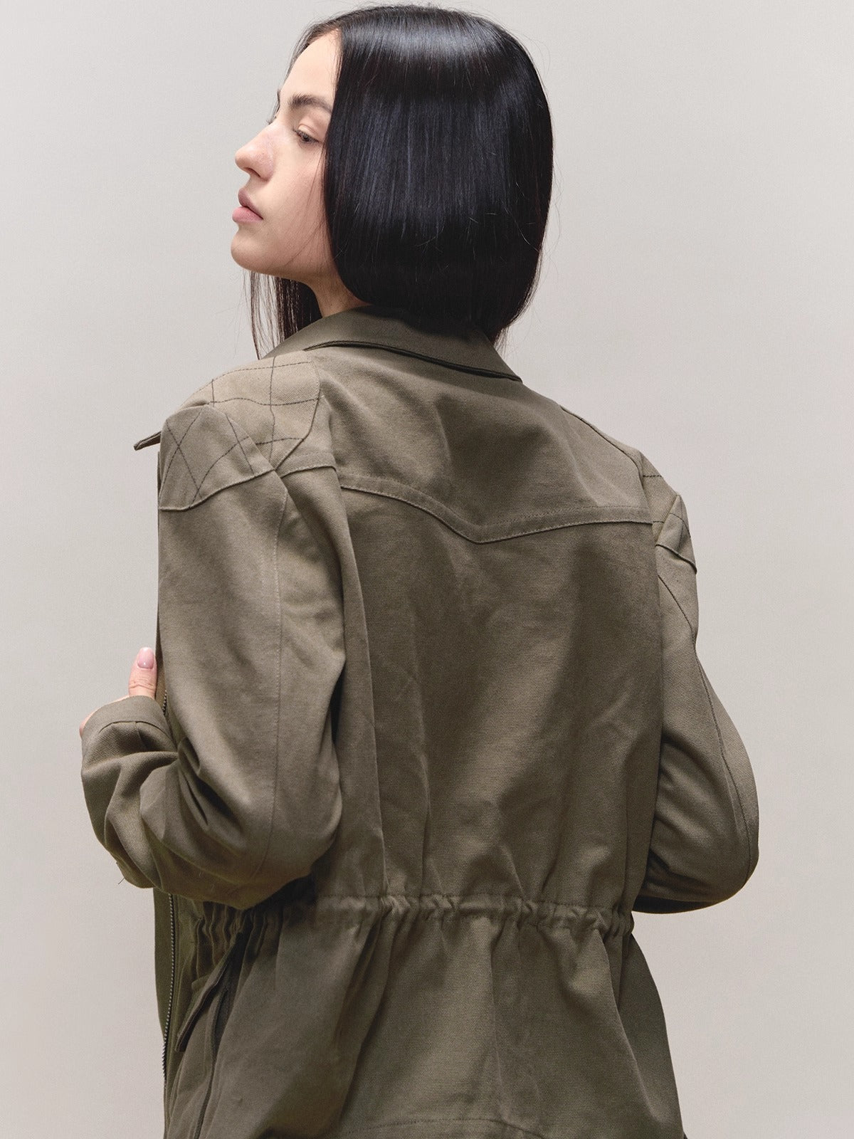 Diamond-Quilt Contrast Hunter Jacket