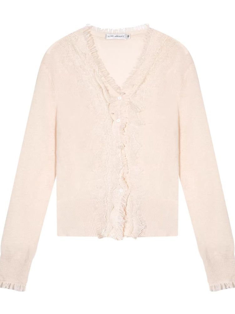 Lace V-Neck Wool Cardigan