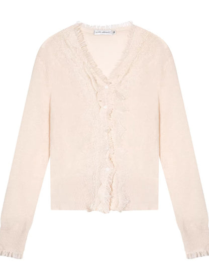 Lace V-Neck Wool Cardigan