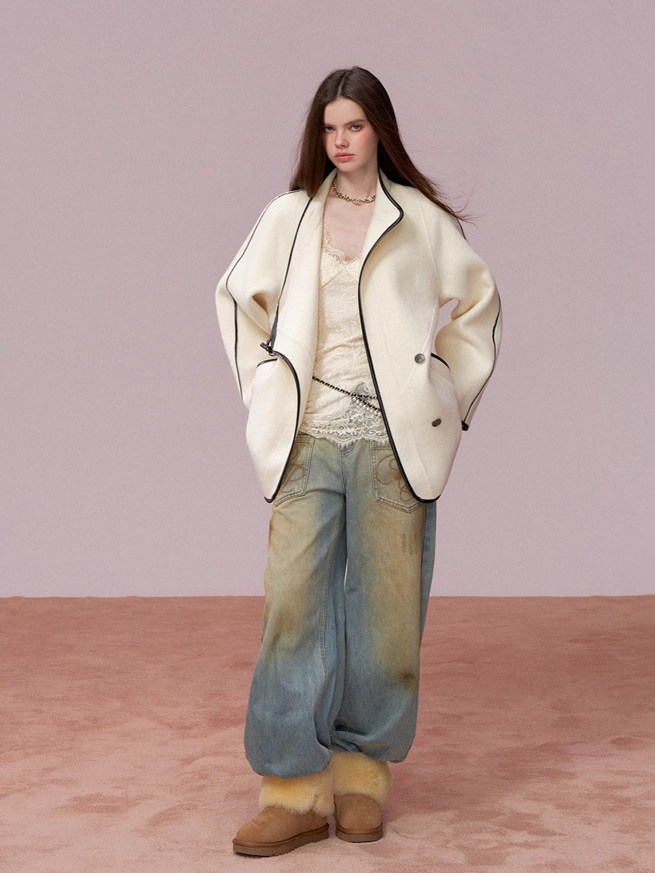 Washed Distressed Embroidered Denim Jeans