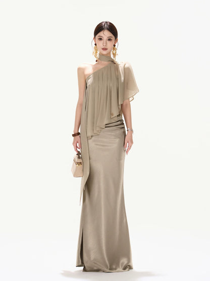 Asymmetrical Chiffon Halter Top