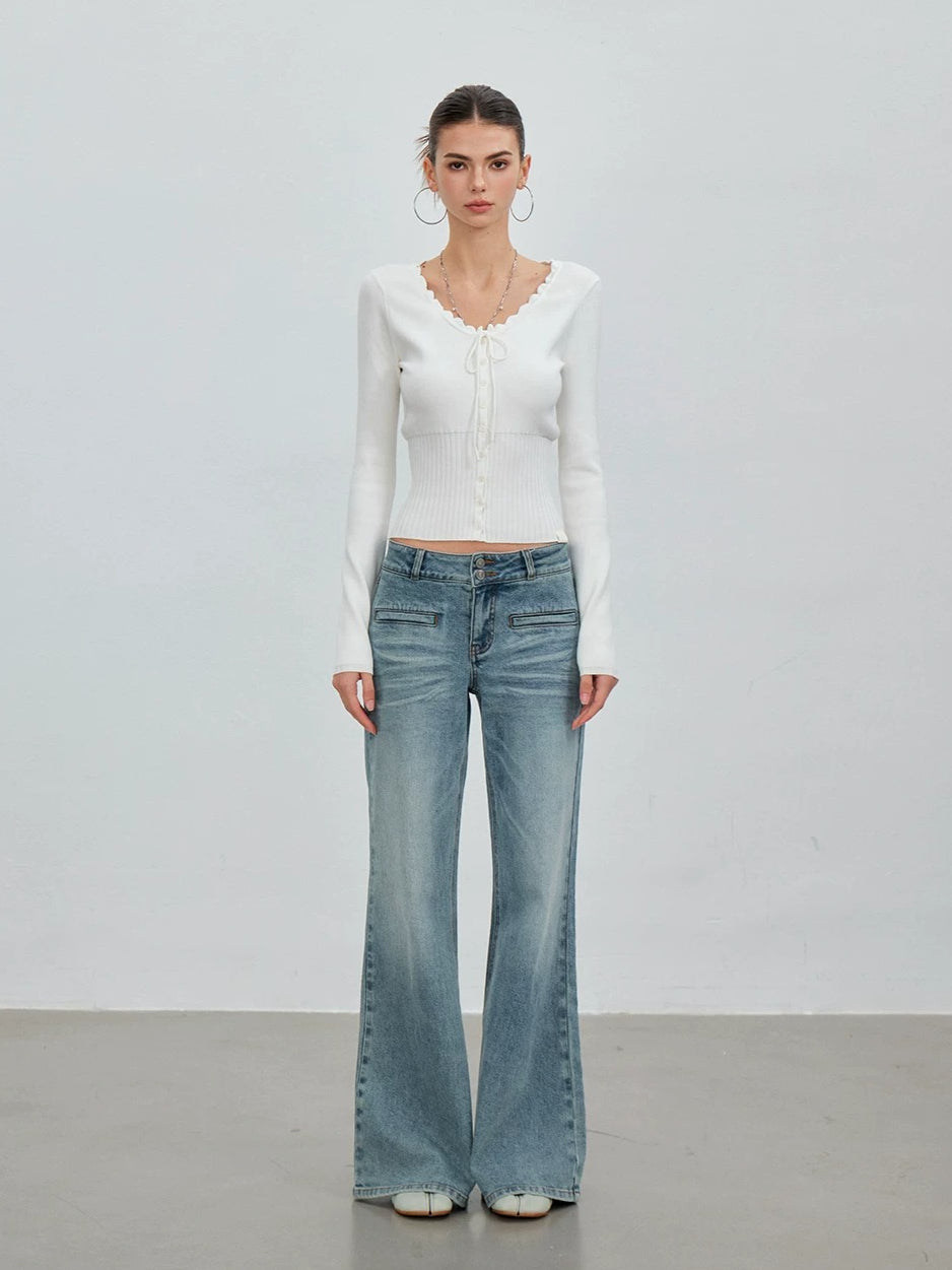 Double Button Flare Jeans