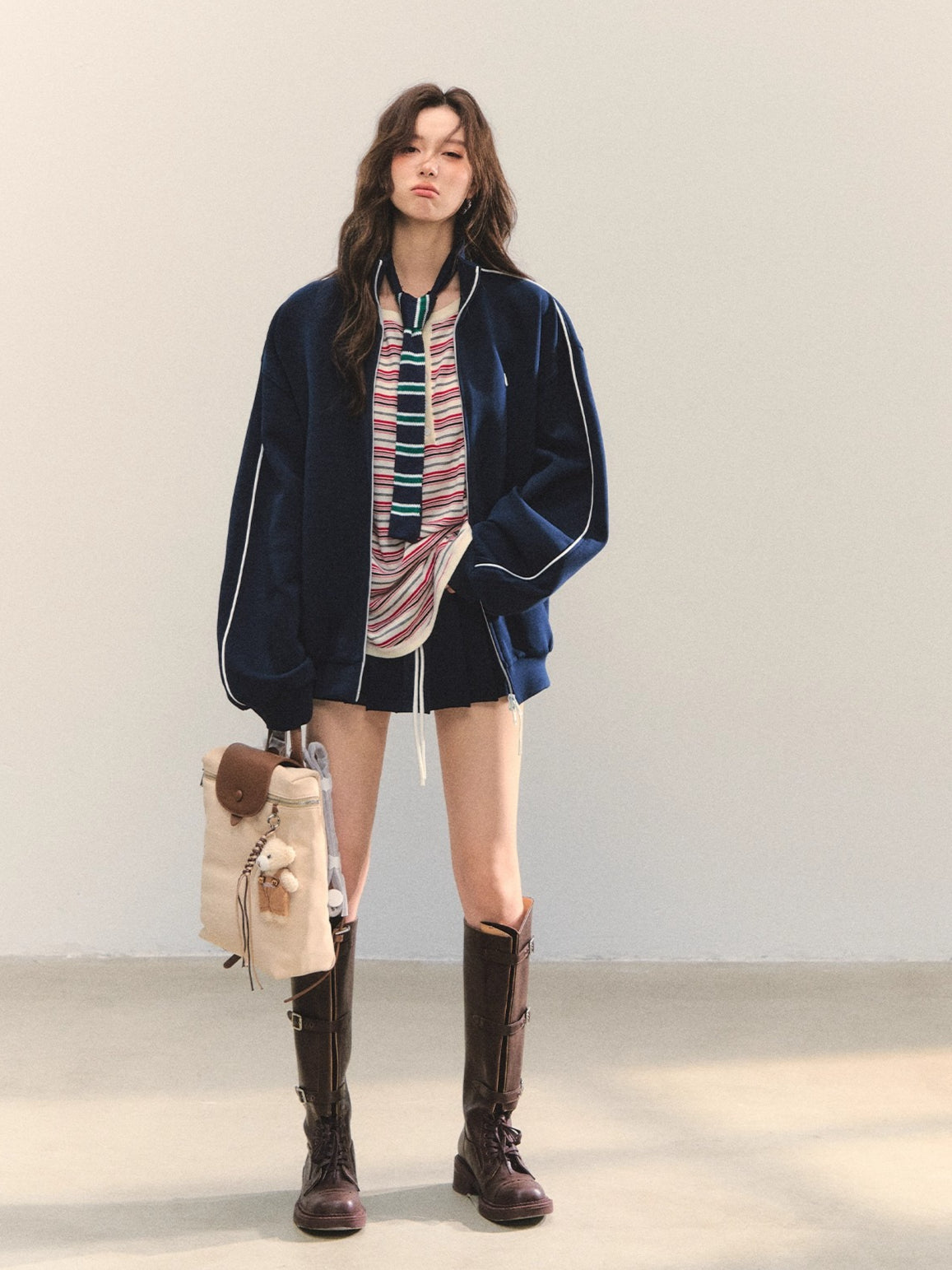 Zip-Up Colorblock Hoodie &amp; Skort Set