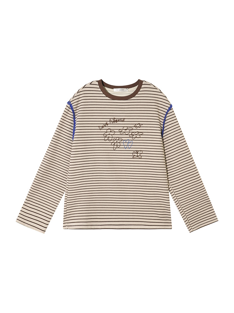 Striped Embroidered Cotton Blend T-shirt