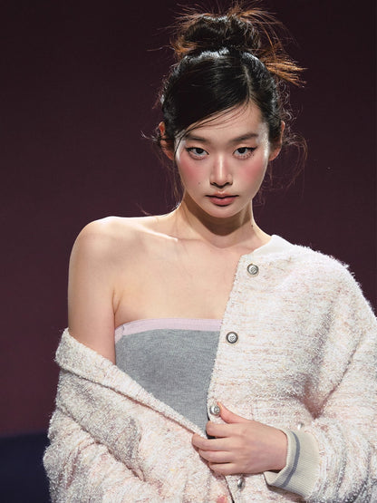 Tweed Textured Drop-shoulder Jacket &amp; Dress Set