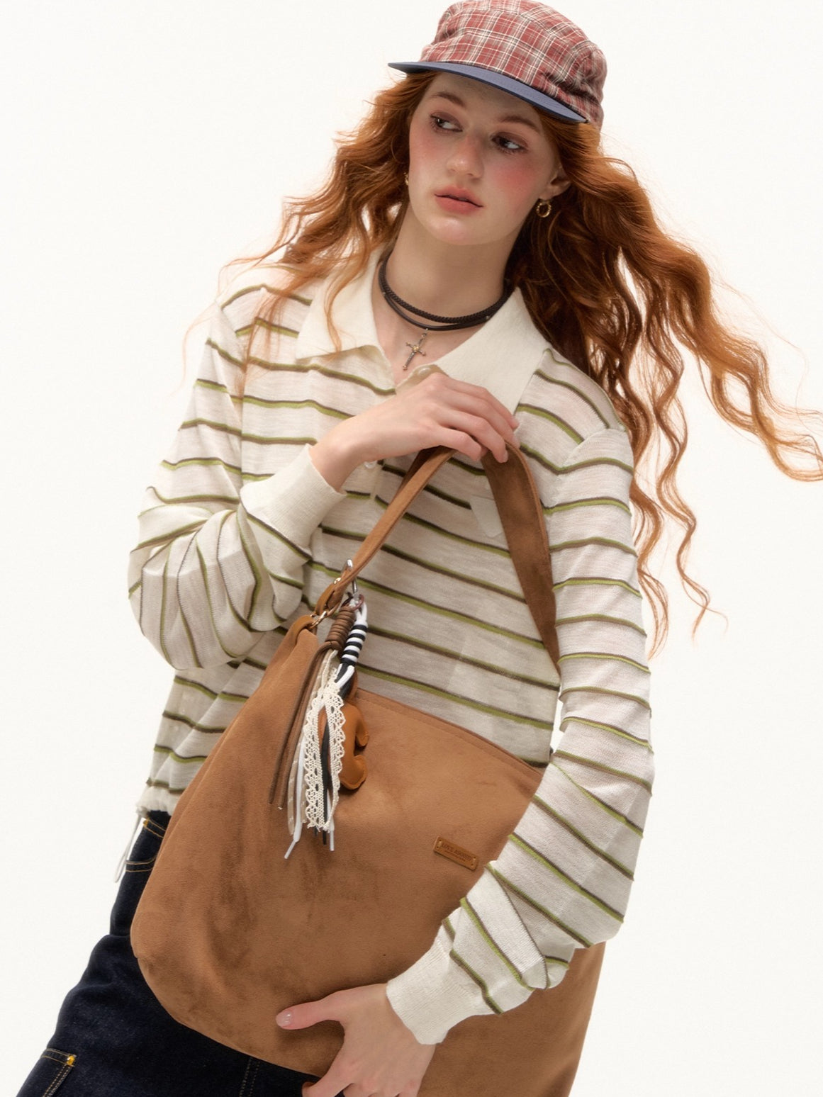 Beige &amp; Blue Striped Polo Knit T-shirt