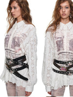 Cat Print Oversized Lace Shirt