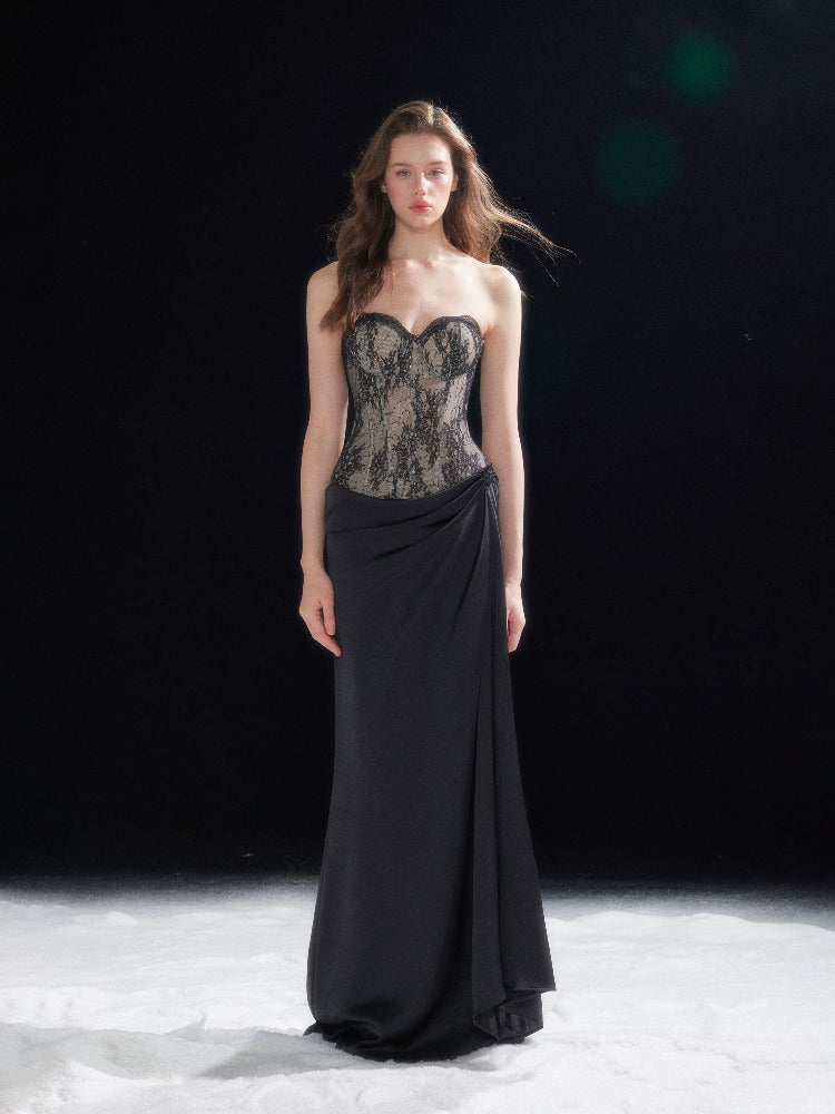 Lace Corset Satin Maxi Dress