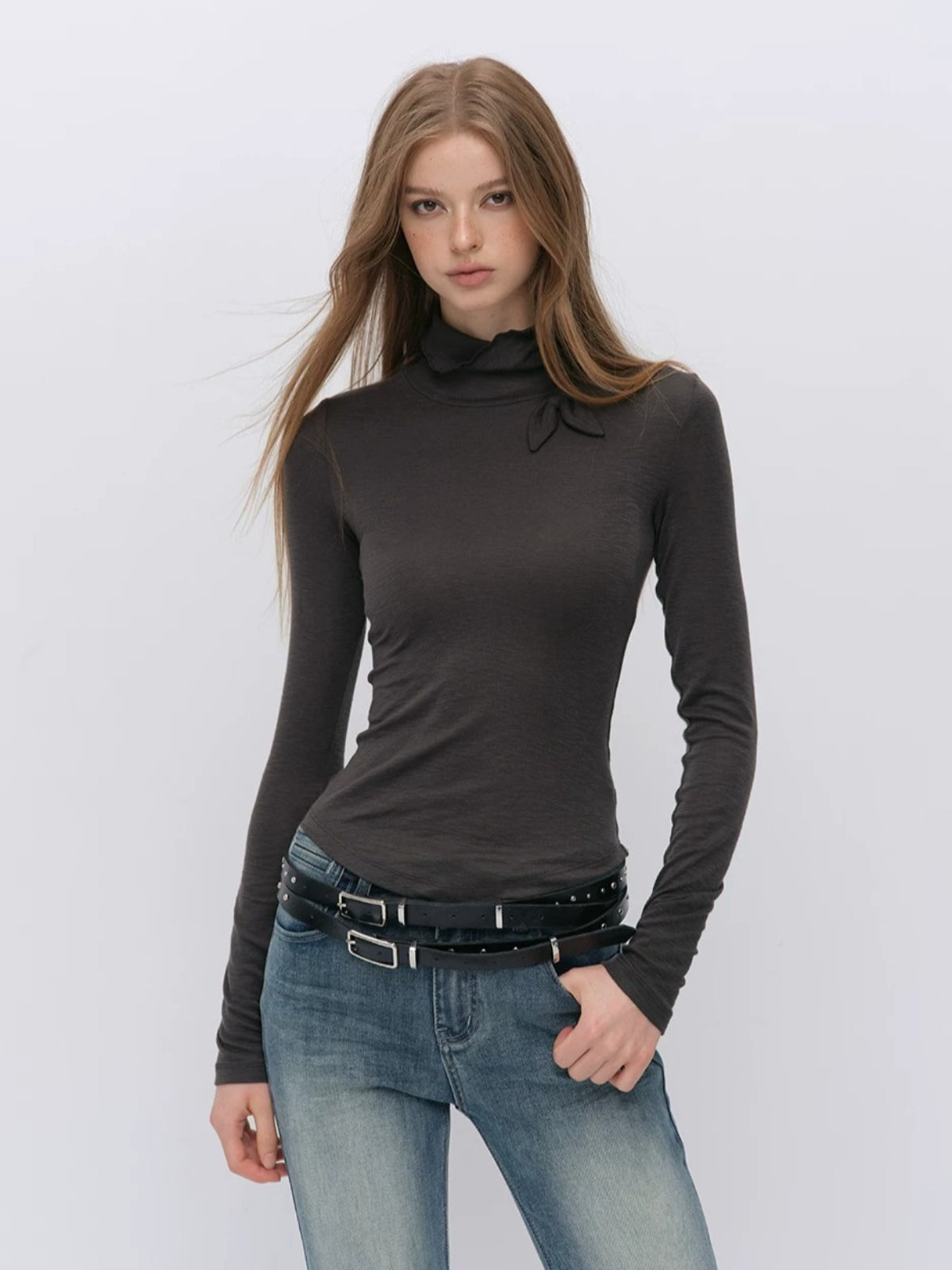 Bowknot Turtleneck Wool Top