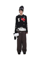Contrast Embroidered Wide-Leg Pants