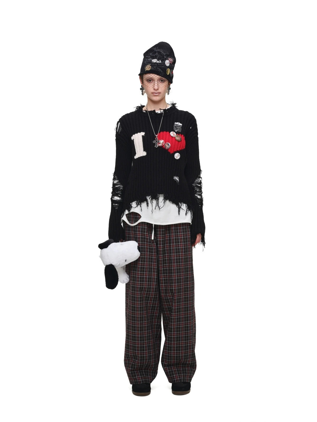 Contrast Embroidered Wide-Leg Pants