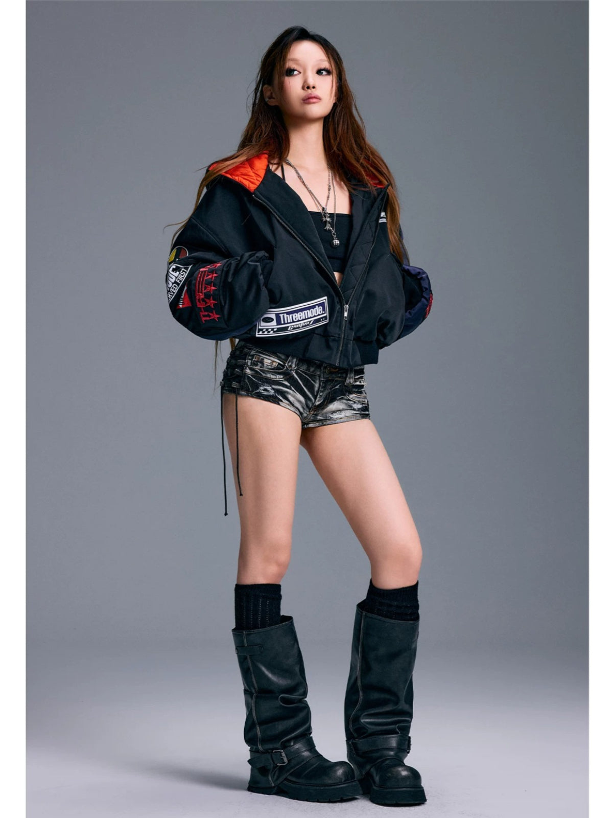 American Printed Hooded Short Jacket