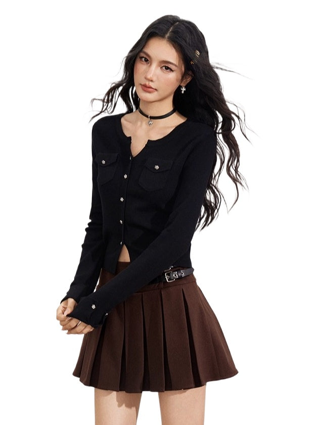 Wool-Blend Flower-shaped Buttons Cardigan
