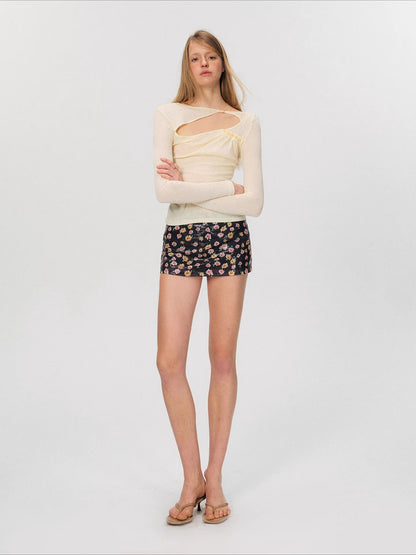 Yellow Cutout Textured Top
