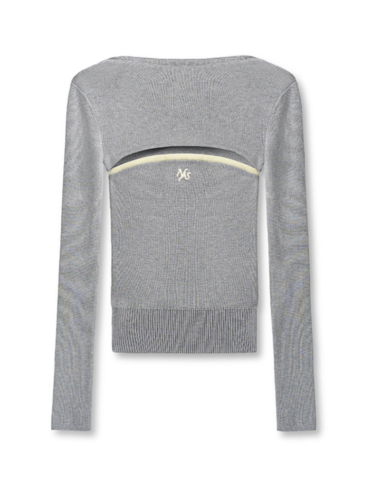 Wool Real Two-piece Layered Waist-cinching Top