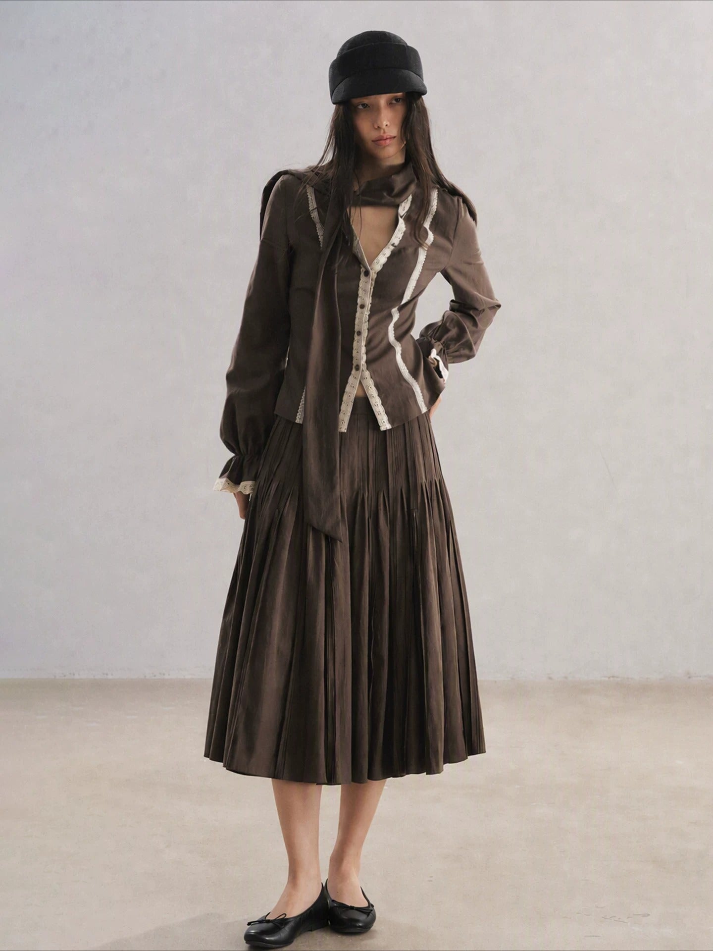 V-Neck Scarf Collar Blouse