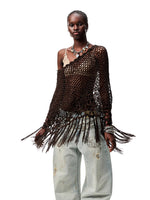 Hollow Out One-Piece Fringed Knit Shrug