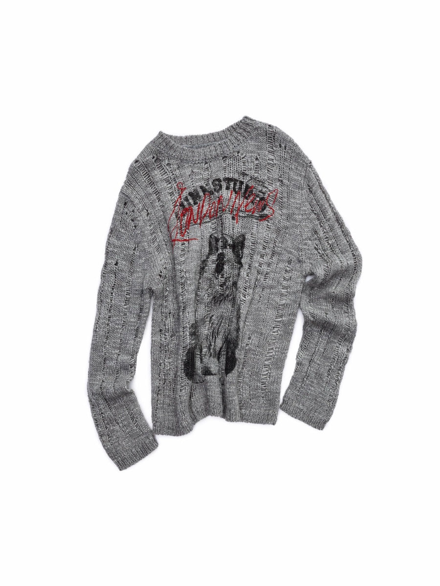 Icelandic Animal Jacquard Cutout Knit Sweater