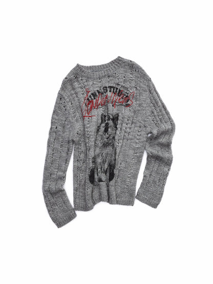 Icelandic Animal Jacquard Cutout Knit Sweater