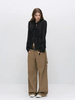 Black Ruffle Tie Blouse
