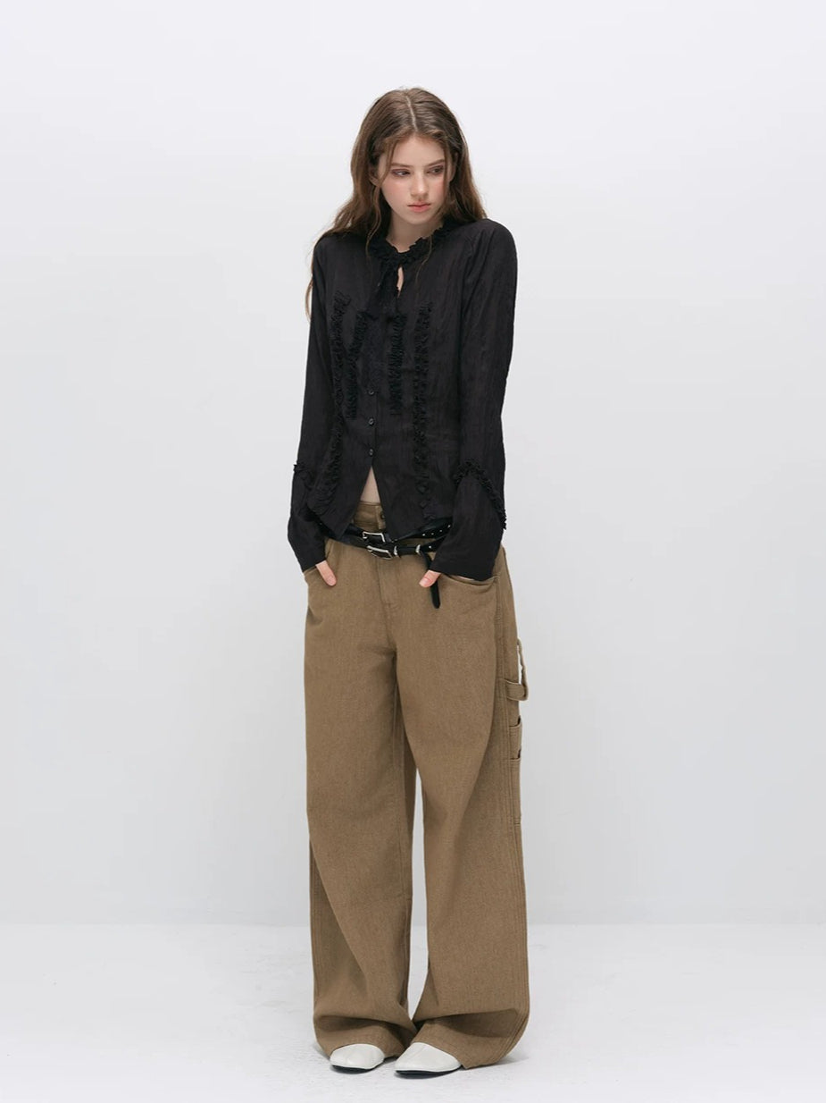Black Ruffle Tie Blouse