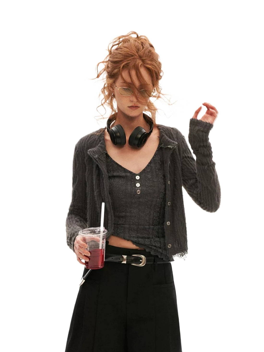 Wool Lace V-Neck Fitted Top