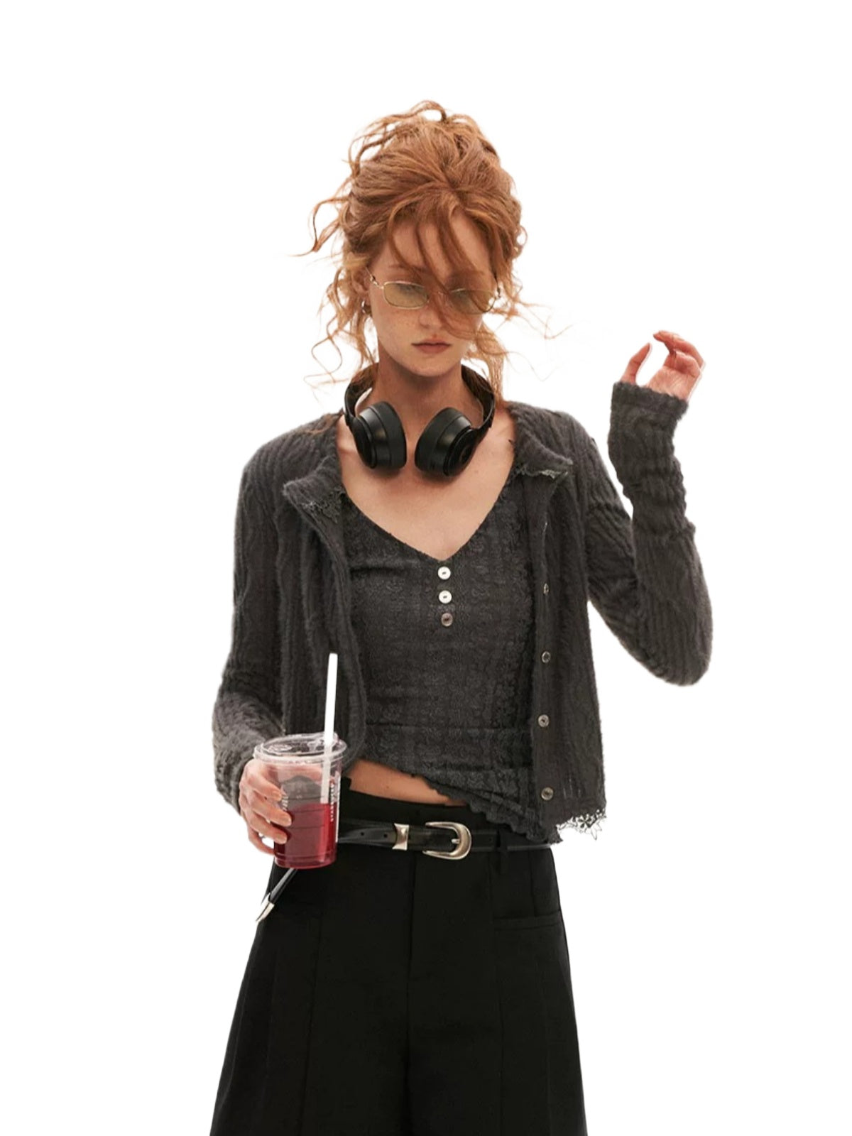 Wool Lace V-Neck Fitted Top