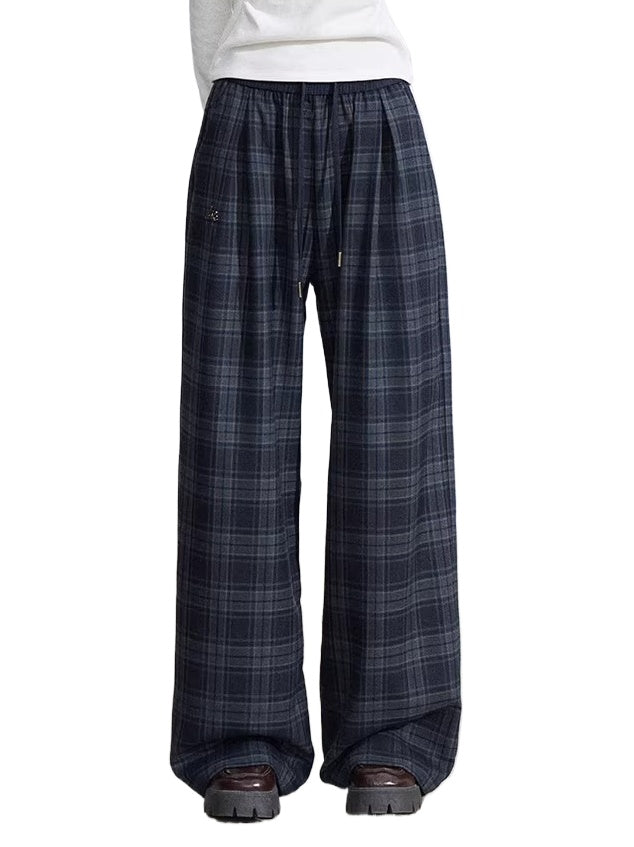 Plaid Patchwork Wide-Leg Pants