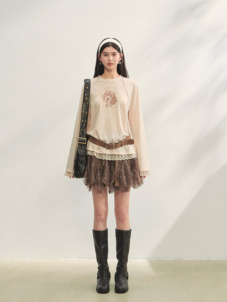 High-Waist Lace Tie Puff Skirt