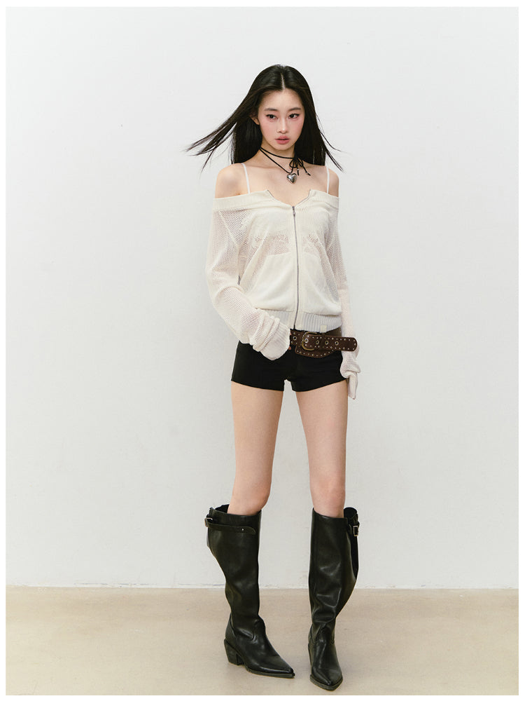 Knitted Floral Convertible Hollow-out Coat