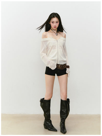 Knitted Floral Convertible Hollow-out Coat