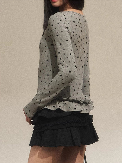 Star Ruffle Waist Knit Top