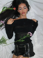 Convertible Off-Shoulder Fuzzy Collar Sweater