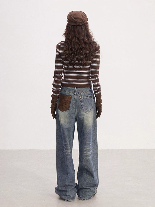 Fake Two-piece V-neck Striped Knit Top