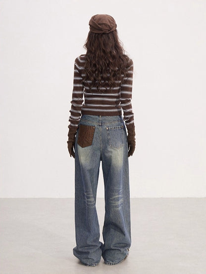 Fake Two-piece V-neck Striped Knit Top