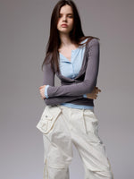 Contrast Layered Henley Blouse