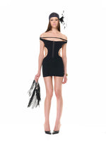 Black Lace-Up Halter Knit Dress