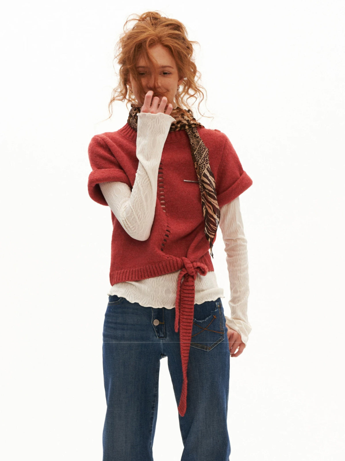 Wool Blend Tie Detail Knit Top