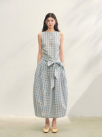 Belted Waist Checked Vest Dress