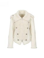 Ivory Double-Breasted Sherpa Panel Jacket