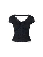 Acetate Lace Backless Beaded Short-sleeve T-shirt