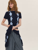 Vintage Argyle Knit Cardigan Set