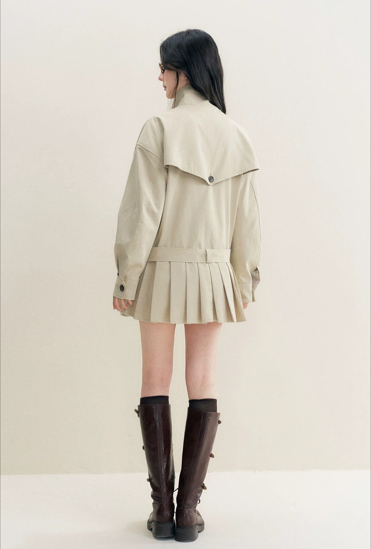 Pleated Hem Belted Trench