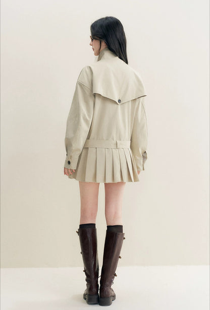 Pleated Hem Belted Trench
