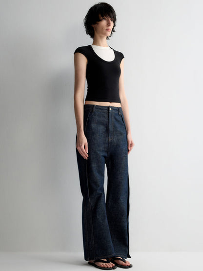 Structured Low Rise Drop-Crotch Flared Jeans