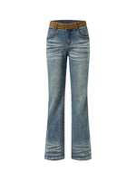 Suede Waistband Washed Bootcut Jeans