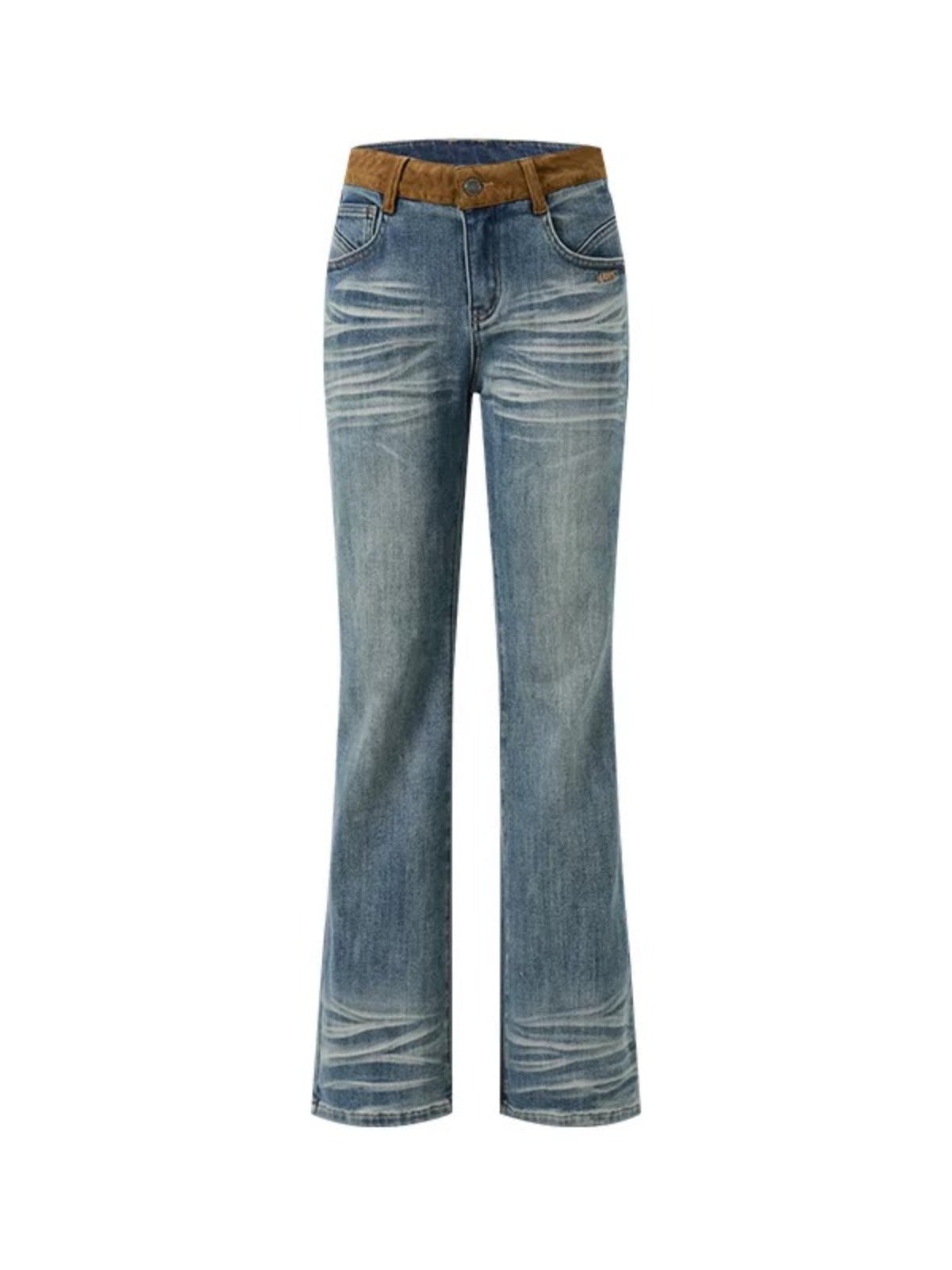 Suede Waistband Washed Bootcut Jeans
