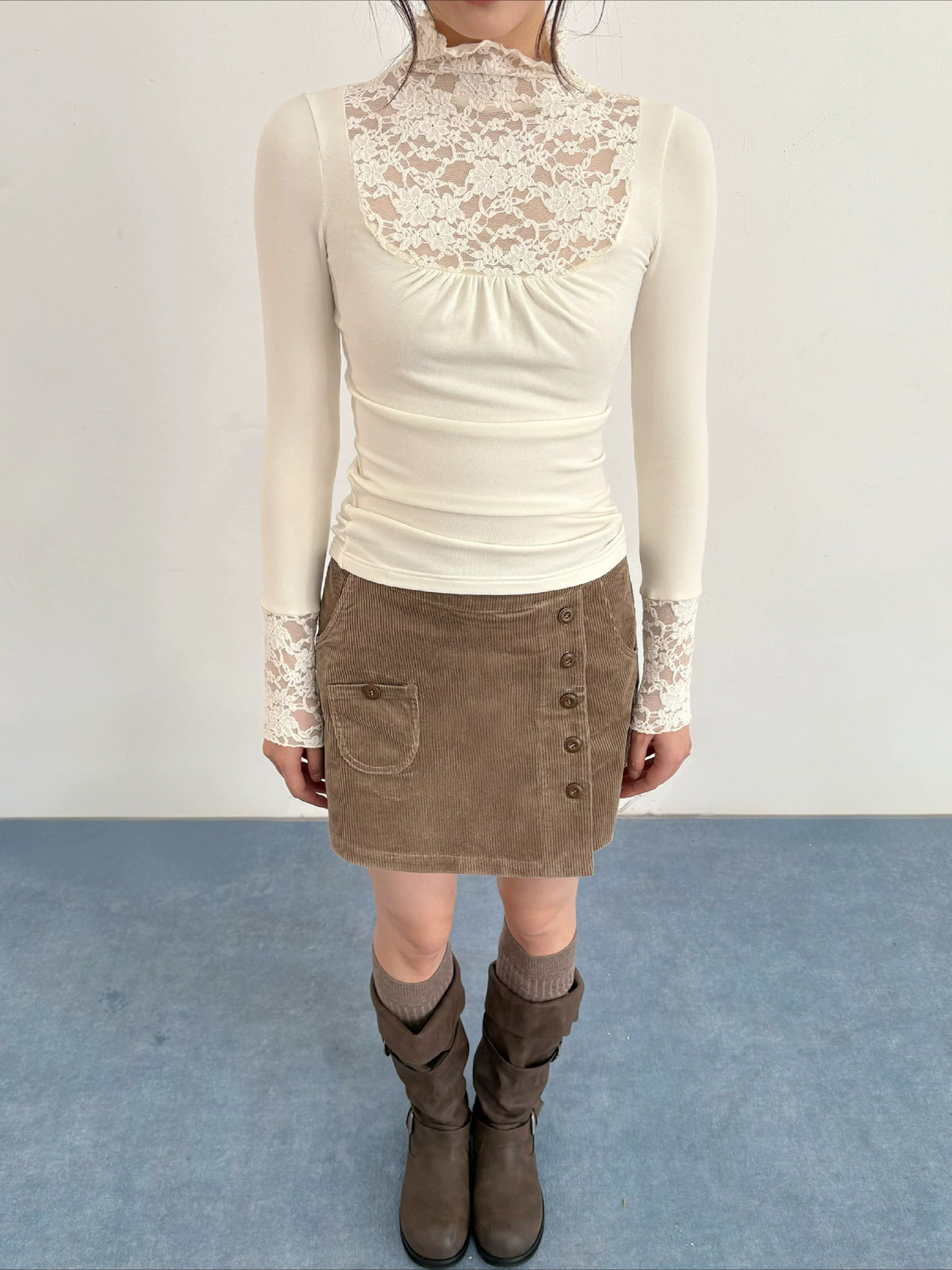 Beige Lace Mesh Top