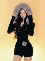 Removable Fur Collar Hooded Jumpsuit